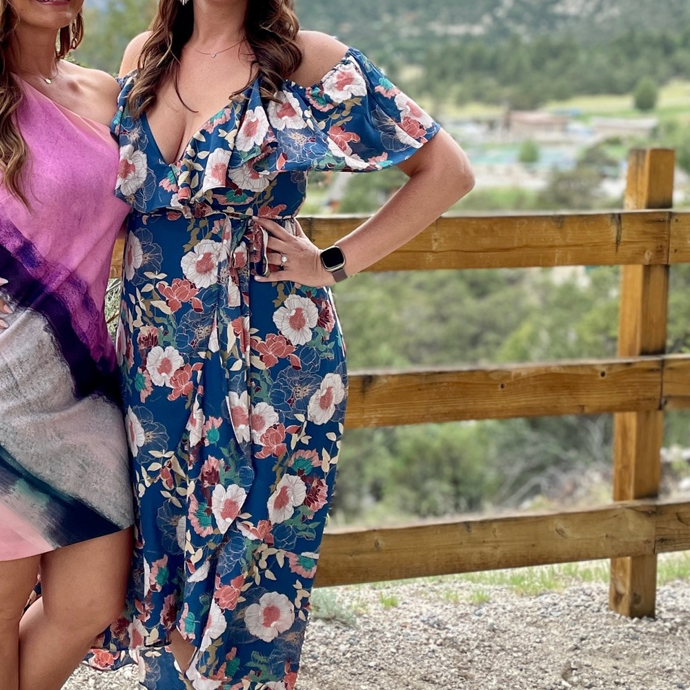 Lulu's Blue Asymmetrical Sundress with Flutter Sleeves